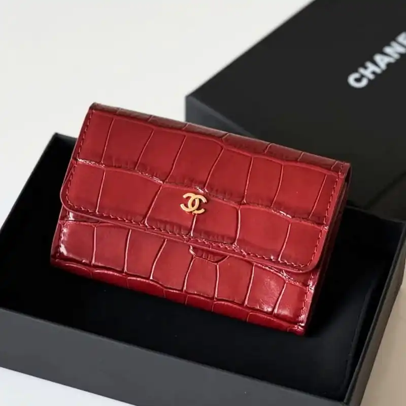 CHANEL Chanel Classic Flap Card Wallet Black Red GHW